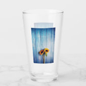 Zonnebloem op Blue Wood Wall Glas (Achterkant)