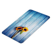 Zonnebloem op Blue Wood Wall Magneet (Linkerzijde)