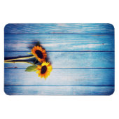 Zonnebloem op Blue Wood Wall Magneet (Horizontaal)