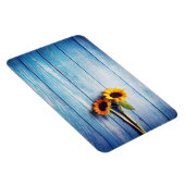 Zonnebloem op Blue Wood Wall Magneet (Rechterzijde)