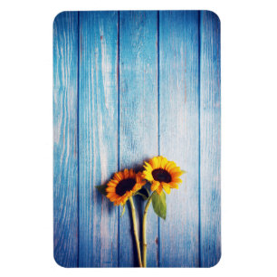 Zonnebloem op Blue Wood Wall Magneet