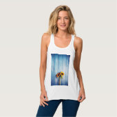 Zonnebloem op Blue Wood Wall Tanktop (Volledige Voorkant)