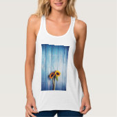 Zonnebloem op Blue Wood Wall Tanktop (Voorkant)