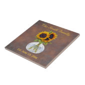 Zonnebloem op bruine familienaam Date Est. Tegeltje (Zijkant)