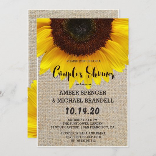 Zonnebloem op Burlap Rustic Country Couple's Showe Kaart (Voorkant / Achterkant)