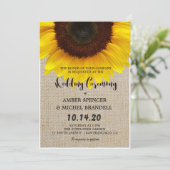 Zonnebloem op Burlap Rustic Country Wedding Invite Kaart (Staand voorkant)