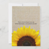 Zonnebloem op Burlap Rustic Country Wedding Invite Kaart (Achterkant)
