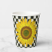 Zonnebloem op dambord papieren bekers (Achterkant)