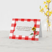 zonnebloem op de rode en witte biefstuk kaart (Gele Bloem)