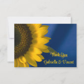 Zonnebloem op een blauwe bruiloft bedankkaart (Voorkant)