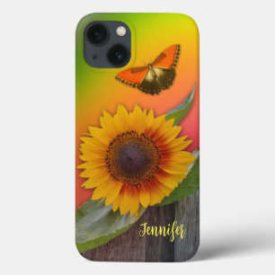 Zonnebloem op een kleurrijke achtergrond en op een Case-Mate iPhone case
