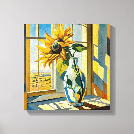 Zonnebloem op een vensterbank canvas afdruk (Voorkant)