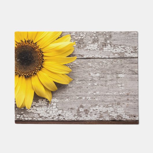 Zonnebloem op een Woodentafel Deurmat (Voorkant)