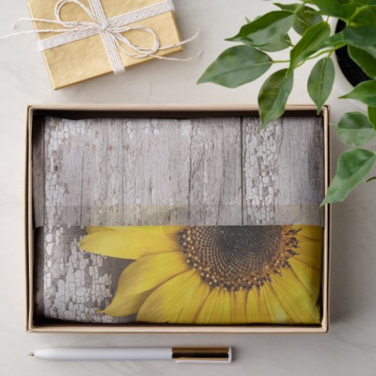 Zonnebloem op een Woodentafel Tissuepapier (Geschenk)