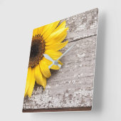 Zonnebloem op een Woodentafel Vierkante Klok (Hoek)