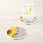 Zonnebloem op een Woodentafel Zandsteen Onderzetter (Zijkant)