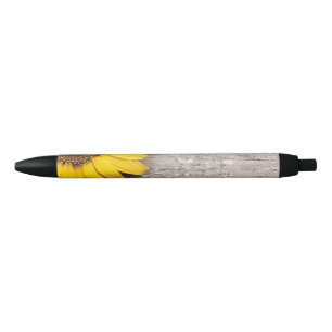 Zonnebloem op een Woodentafel Zwarte Inkt Pen