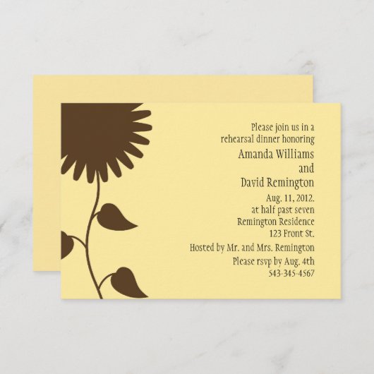 Zonnebloem op Gele repetitie Binnenuitnodiging Kaart (Voorkant / Achterkant)