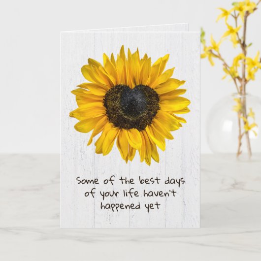 Zonnebloem op gewitgewassen hout kaart (Gele Bloem)