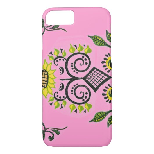 Zonnebloem op het roze folkpatroon van Alexandra C Case-Mate iPhone Case (Achterkant)