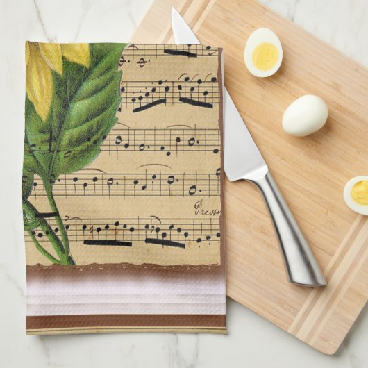  zonnebloem op muziek theedoek (Quarter Fold)