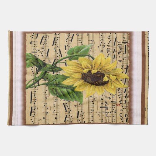  zonnebloem op muziek theedoek (Horizontaal)