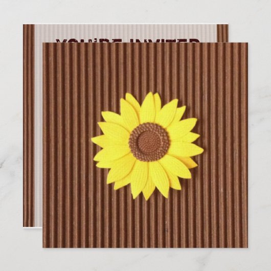 Zonnebloem op "Nep Textuurpapier" Uitnodiging (Voorkant / Achterkant)
