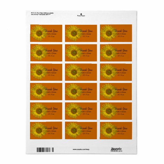 Zonnebloem op Oranje bruiloft Etiket (Full Sheet)