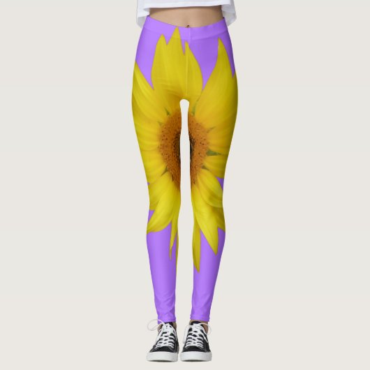 Zonnebloem op paarse leggings (Voorkant)