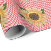 zonnebloem op rode en witte gingham cadeaupapier (Rol Hoek)