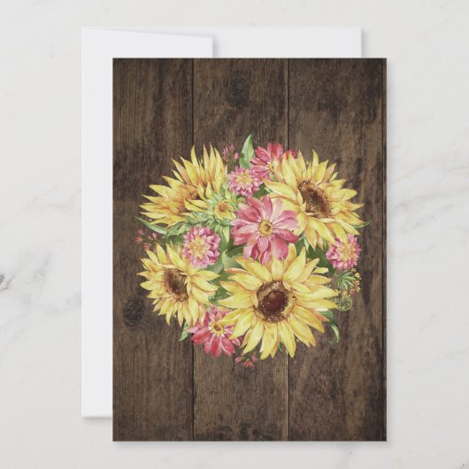 Zonnebloem op Rustic Wood Country Weddenschap Kaart (Achterkant)