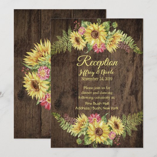 Zonnebloem op Rustic Wood Country Weddenschap Kaart (Voorkant / Achterkant)