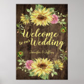 Zonnebloem op Rustic Wood Country Weddenschap Poster (Voorkant)