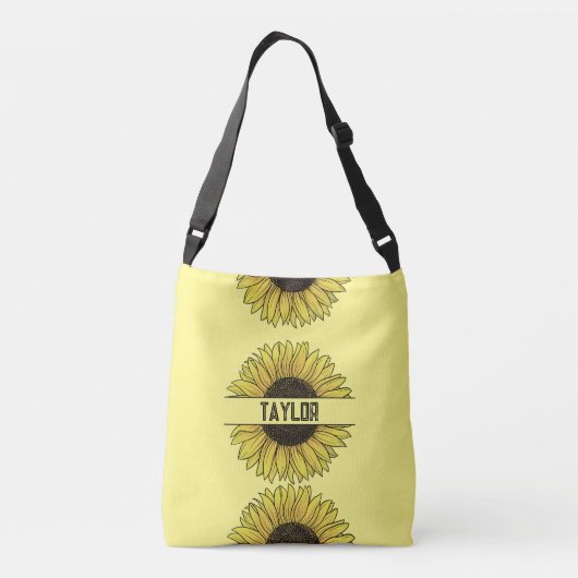 Zonnebloem op Solid Monogram Naam Crossbody Tas (Achterkant)