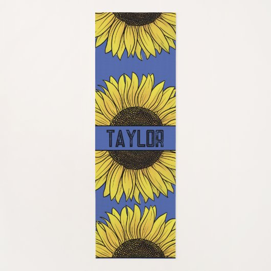 Zonnebloem op Solid Monogram Naam Yogamat (Voorkant)