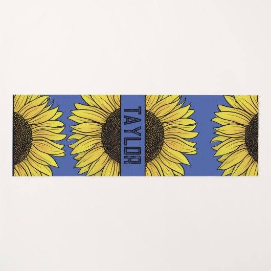 Zonnebloem op Solid Monogram Naam Yogamat (Voorkant (horizontaal))