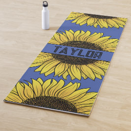 Zonnebloem op Solid Monogram Naam Yogamat