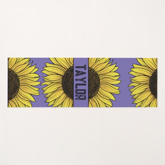 Zonnebloem op Solid Monogram Naam Yogamat (Voorkant (horizontaal))