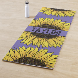 Zonnebloem op Solid Monogram Naam Yogamat