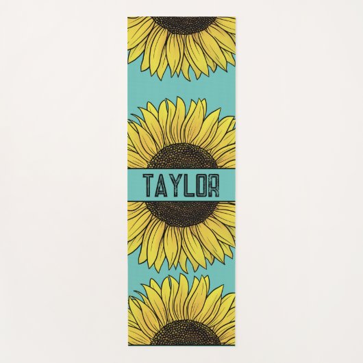 Zonnebloem op Solid Monogram Naam Yogamat (Voorkant)