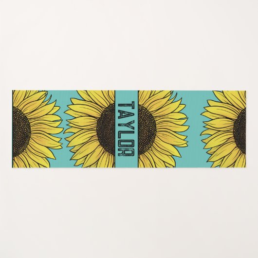 Zonnebloem op Solid Monogram Naam Yogamat (Voorkant (horizontaal))