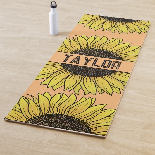 Zonnebloem op Solid Monogram Naam Yogamat (In situ)