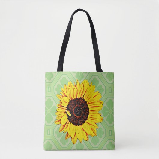 Zonnebloem op  stijlgroene Canvas tas (Voorkant)