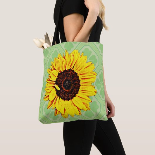 Zonnebloem op  stijlgroene Canvas tas (Dichtbij)