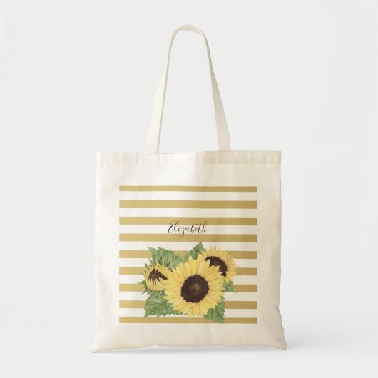 Zonnebloem op strepen in vintage stijl tote bag (Voorkant)