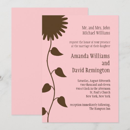 Zonnebloem op uitnodiging van het roze huwelijk (Voorkant / Achterkant)