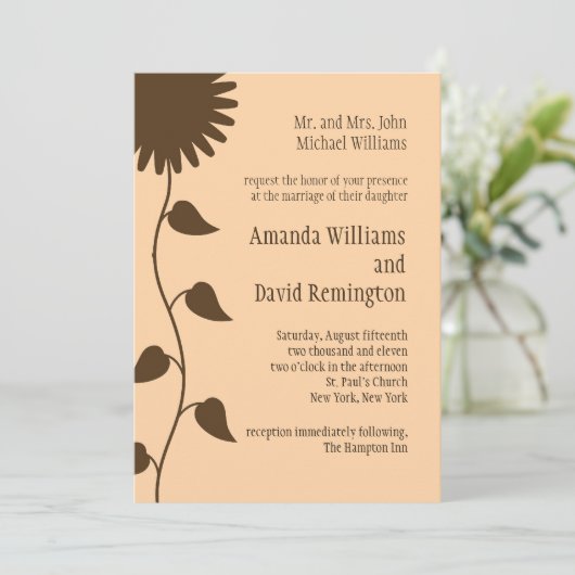 Zonnebloem op uitnodiging voor peach Wedding (Staand voorkant)