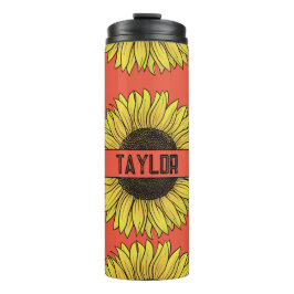 Zonnebloem op vaste achtergrond monogram naam thermosbeker