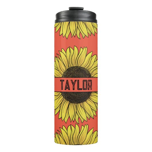 Zonnebloem op vaste achtergrond monogram naam thermosbeker (Voorkant)