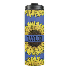 Zonnebloem op vaste achtergrond monogram naam thermosbeker